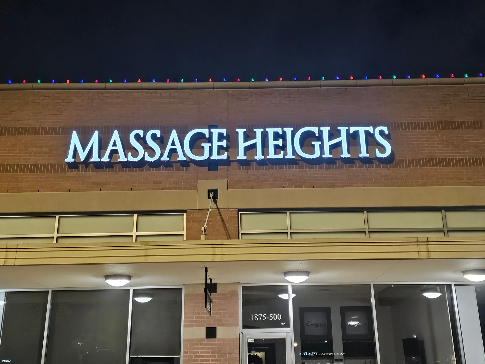 Massage Heights illuminated channel letters